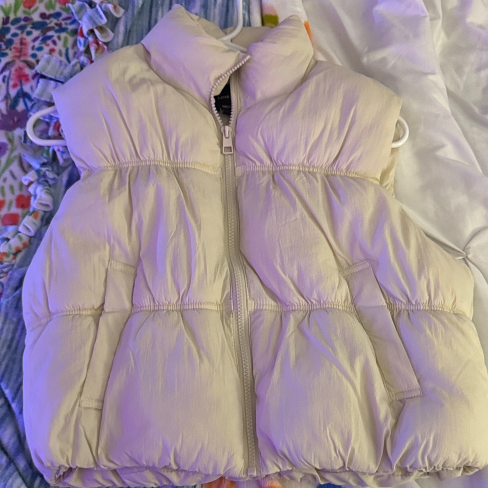 Love Tree Cream Puffer Vest with Light Pink Trim